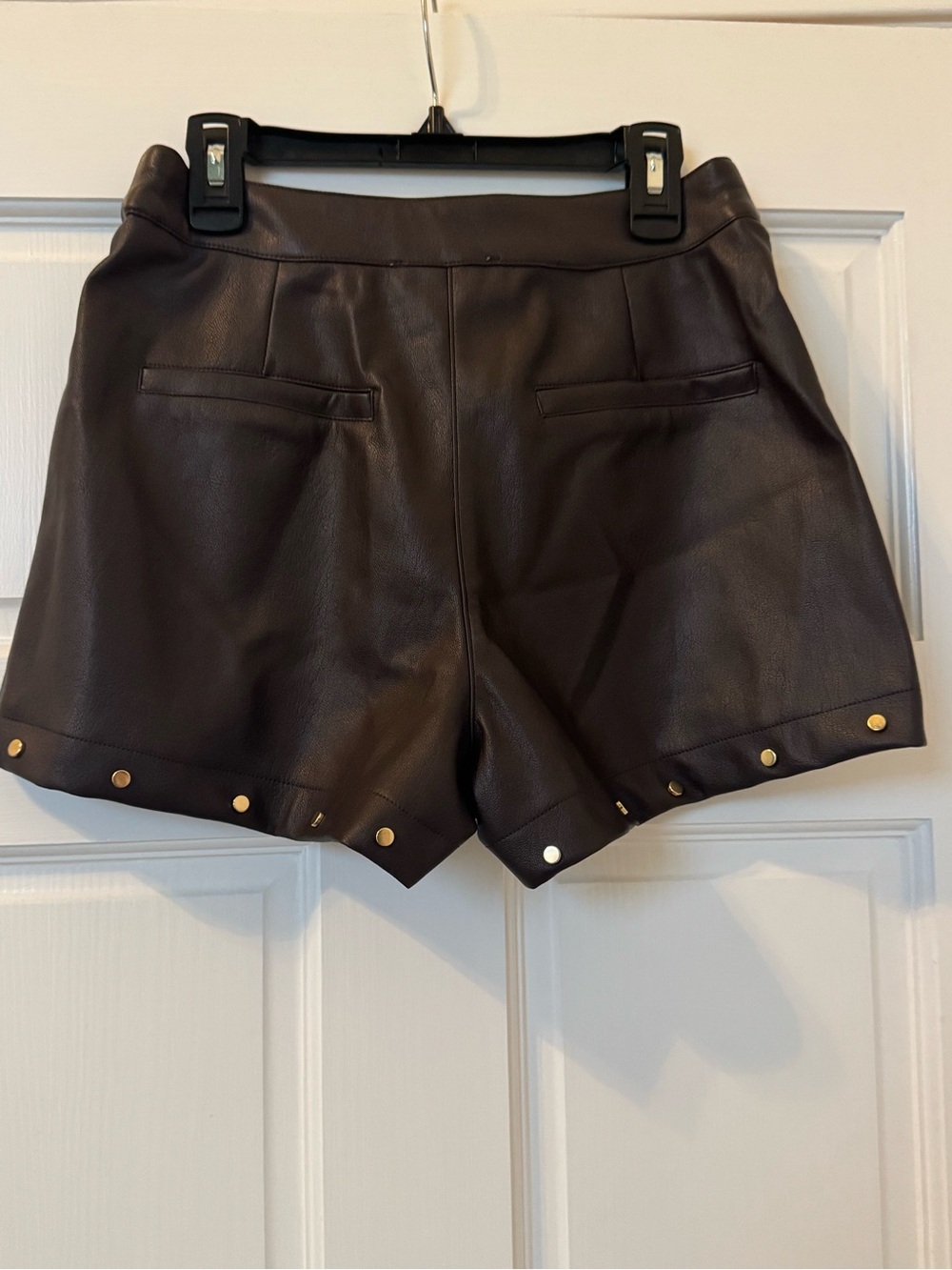 Sincerely Jules Chocolate Faux Leather High-Waist Shorts with Gold Studs - Small - Picture 5 of 5